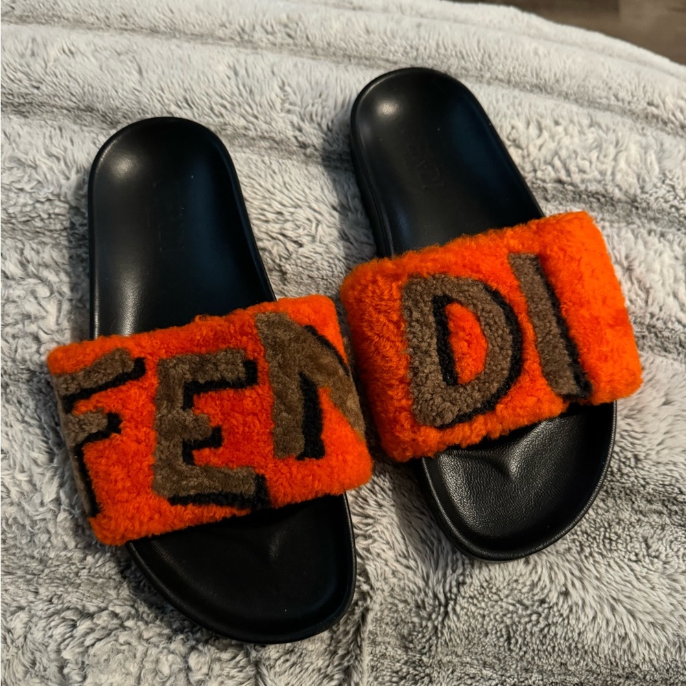 Fendi Orange and Black Slides